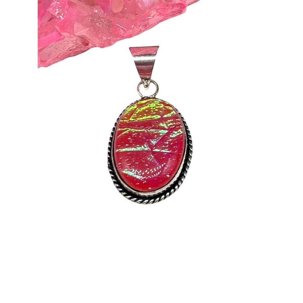 Triplet Fire Opal Necklace Pendant 925 Sterling Silver Overlay